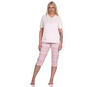 Normann Damen Kurzarm Capri Schlafanzug Pyjama im Ethnolook - auch in Übergrössen, Farbe:rosa, Größe:40-42