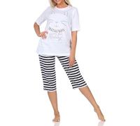 Normann Damen Kurzarm Capri Schlafanzug Pyjama in Katzen Optik - auch in Übergrößen, Farbe:weiß, Größe:44-46