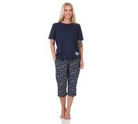 Normann Damen Kurzarm Capri Schlafanzug Shorty in maritimer Optik - auch in Übergrößen, Farbe:marine2, Größe:36-38