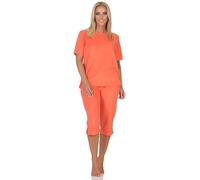 Normann Damen Kurzarm Frottee Capri Schlafanzug Shorty Pyjama - ideal auch als Homewear, Farbe:orange, Größe:44-46