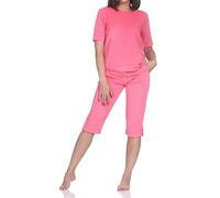 Normann Damen Kurzarm Frottee Capri Schlafanzug Shorty Pyjama - ideal auch als Homewear, Farbe:pink, Größe:48/50