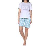 Normann Damen Kurzarm Pyjama Shorty - Sommerlicher Katzen-Schlafanzug - auch in Übergröße, Farbe:türkis, Größe:56/58