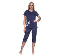 Normann Damen Kurzarm Schlafanzug mit Capri-Pyjamahose in Tupfen Punkte Optik, Farbe:Navy, Größe:40-42