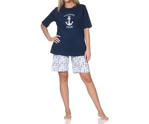 Normann Damen Kurzarm Schlafanzug Shorty - maritimer Look - auch in Übergrößen, Farbe:Marine, Größe:56/58