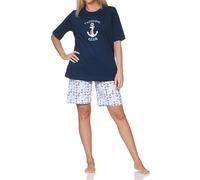 Normann Damen Kurzarm Schlafanzug Shorty - maritimer Look - auch in Übergrößen, Farbe:Marine, Größe:60/62