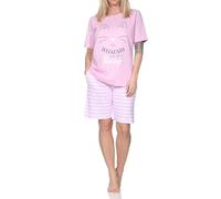 Normann Damen Kurzarm Schlafanzug Shorty Pyjama in Katzen Optik - auch in Übergrößen, Farbe:rosa, Größe:60-62