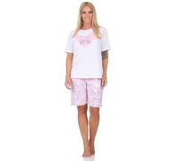 Normann Damen Kurzarm Schlafanzug Shorty Pyjama mit Herz und Katzenmotiv