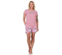 Normann Damen Kurzarm Schlafanzug Shorty Pyjama, Oberteil gestreift - auch in Übergrößen, Farbe:rot, Größe:40-42