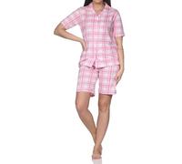 Normann Damen Kurzarm Shorty-Pyjama Jersey durchgeknöpft - Karo-Optik - auch in Übergröße, Farbe:rosa, Größe:36/38