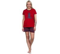 Normann Damen Kurzarm Shorty Pyjama mit Leuchtturm-Motiv - maritim - 122 205 10 756, Farbe:rot, Größe:48-50