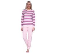 Normann Damen Kuschel Frottee Schlafanzug mit Bündchen - Streifenoptik - auch in Übergrößen, Farbe:rosa, Größe:48/50