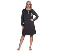 Normann Damen Kuschel Interlock Langarm Nachthemd in Animal-Print-Optik, Farbe:anthrazit-Mel., Größe:40-42