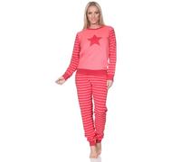 Normann Damen Langarm Frottee Schlafanzug mit Bündchen und Sternmotiv - auch in Übergröße, Farbe:rot, Größe:48-50