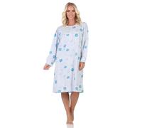 Normann Damen Langarm Nachthemd im klassischen fraulichen Design mit Knopfleiste am Hals, Farbe:blau, Größe:48-50