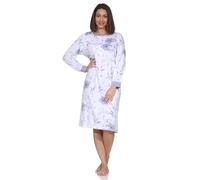 Normann Damen Langarm Nachthemd im klassischen fraulichen Design mit Knopfleiste am Hals, Farbe:blau, Größe:44-46