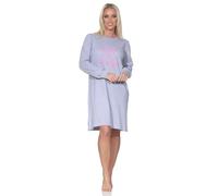 Normann Damen Langarm Nachthemd in Kuschel Interlock Qualität - auch in Übergrößen, Farbe:grau-Mel., Größe:48-50