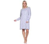 Normann Damen Langarm Nachthemd in Kuschel Interlock Qualität mit Bündchen in Sterne Optik, Farbe:grau-Mel., Größe:40-42