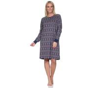 Normann Damen Langarm Nachthemd mit Bündchen im Ethnolook - Sleepshirt auch in Übergrößen, Farbe:Marine, Größe:48-50