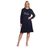 Normann Damen Langarm Nachthemd mit Bündchen in kuscheliger Interlock Qualität, Farbe:Marine, Größe:36/38