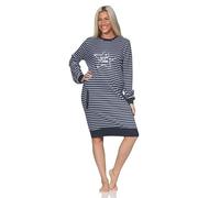 Normann Damen Langarm Nachthemd mit Stern-Motiv in Kuschel Interlock Qualität - auch in Übergröße, Farbe:blau-Mel., Größe:52-54