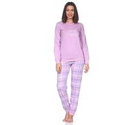 Normann Damen Langarm Schlafanzug mit Bündchen Pyjama mit Jersey Hose in Karo Optik, Farbe:lila, Größe:48-50