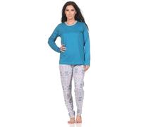 Normann Damen Langarm Schlafanzug Pyjama im wunderschönen Ethnolook, Farbe:blau, Größe:48-50