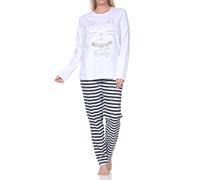 Normann Damen Langarm Schlafanzug Pyjama in Katzen Optik - auch in Übergröße