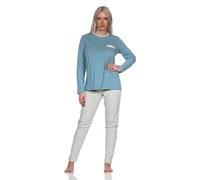 Normann Damen Langarm Schlafanzug Pyjama mit Pyjamahose in Tupfen Punkte Optik, Farbe:blau, Größe:44-46