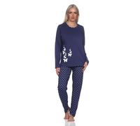 Normann Damen Langarm Schlafanzug Pyjama mit Pyjamahose in Tupfen Punkte Optik, Farbe:Navy, Größe:40-42