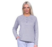 Normann Damen Langarm Schlafanzug Pyjama Oberteil Shirt Mix & Match in Streifenoptik, Farbe:blau-Melange, Größe:36-38