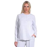 Normann Damen Langarm Schlafanzug Pyjama Oberteil Shirt Mix & Match in Streifenoptik, Farbe:grau-Melange, Größe:40-42