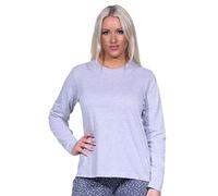 Normann Damen Langarm Schlafanzug Pyjama Oberteil Shirt Mix & Match in unifarben, Farbe:grau-Melange, Größe:36-38