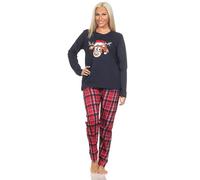 Normann Damen Langarm Weihnachts Schlafanzug Pyjama mit lustigen Renntier Motiv