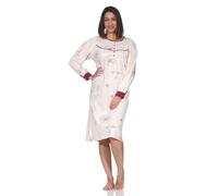 Normann Damen Nachthemd Langarm in Kuschel Interlock-Qualität - auch in Übergrößen, Farbe:Creme, Größe:44-46