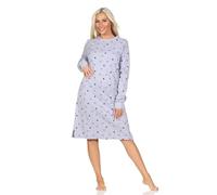 Normann Damen Nachthemd Langarm in Kuschel Interlock Qualität in Sterne Optik, Farbe:grau-Mel., Größe:48-50