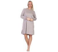 Normann Damen Nachthemd Langarm in Kuschel Interlock Qualität in Tupfen Optik, Farbe:grau, Größe:36-38