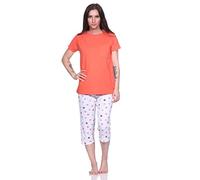 Normann Damen Pyjama Schlafanzug mit 3/4 Capri Hose und lässigem Design, Farbe:apricot, Größe:36-38