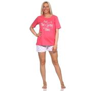 Normann Damen Schlafanzug Kurzarm Shorty mit Pyjama-Hose in Herz Optik, Farbe:pink, Größe:40-42