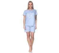 Normann Damen Schlafanzug Kurzarm Shorty Pyjama mit kurzer Pyjamahose in Punkte-Optik, Farbe:blau, Größe:48-50