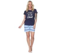 Normann Damen Schlafanzug Kurzarm Shorty Pyjama mit kurzer Pyjamahose in Streifenoptik, Farbe:Navy, Größe:40-42