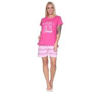 Normann Damen Schlafanzug Kurzarm Shorty Pyjama mit kurzer Pyjamahose in Streifenoptik, Farbe:pink, Größe:44-46