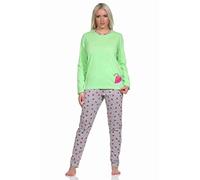Normann Damen Schlafanzug lang mit Melone als Motiv, Pyjamahose Allover Bedruckt