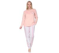 Normann Damen Schlafanzug lang Pyjama in edler Streifenoptik - auch in Übergrößen, Farbe:apricot, Größe:56-58