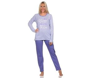 Normann Damen Schlafanzug lang Pyjama in feiner garngefärbten Streifenoptik, Farbe:lila, Größe:44-46