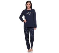 Normann Damen Schlafanzug lang Pyjama in wunderschöner Eiskristall Optik, Farbe:Navy, Größe:48-50