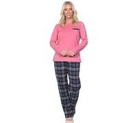 Normann Damen Schlafanzug lang Pyjama mit Flanell Pyjamahose in Karo Optik, Farbe:pink, Größe:44-46