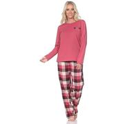 Normann Damen Schlafanzug lang Pyjama mit Karierter Flanell Schlafhose, Farbe:Altrose, Größe:44-46