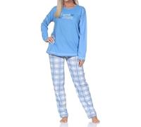 Normann Damen Schlafanzug mit Karierter Pyjama-Hose aus Single Jersey - auch in Übergröße