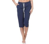 Normann Damen Schlafanzug Pyjama Capri-Hose 3/4-lang - Mix & Match - perfekt zu kombinieren, Farbe:Punkte_Marine, Größe:36-38