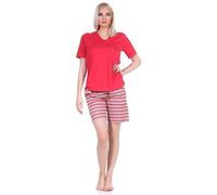 Normann Damen Shorty Pyjama kurz mit gemusterten Shorts in strahlenden Farben, Farbe:rot, Größe:40-42